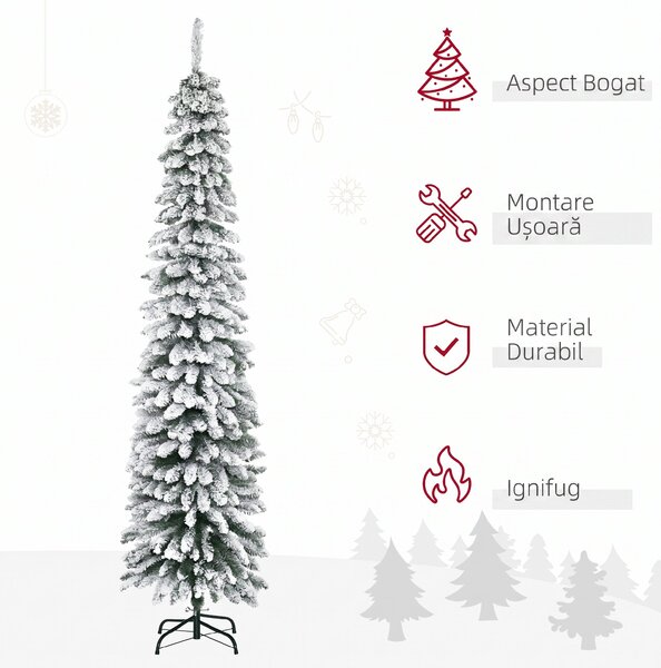 HOMCOM Brad de Crăciun Înzăpezit cu Trei Secțiuni, 490 de Crengi din Metal și Plastic, 54x54x210 cm, Verde | Aosom Romania