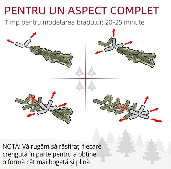 HOMCOM Brad de Crăciun Înzăpezit cu Trei Secțiuni, 490 de Crengi din Metal și Plastic, 54x54x210 cm, Verde | Aosom Romania