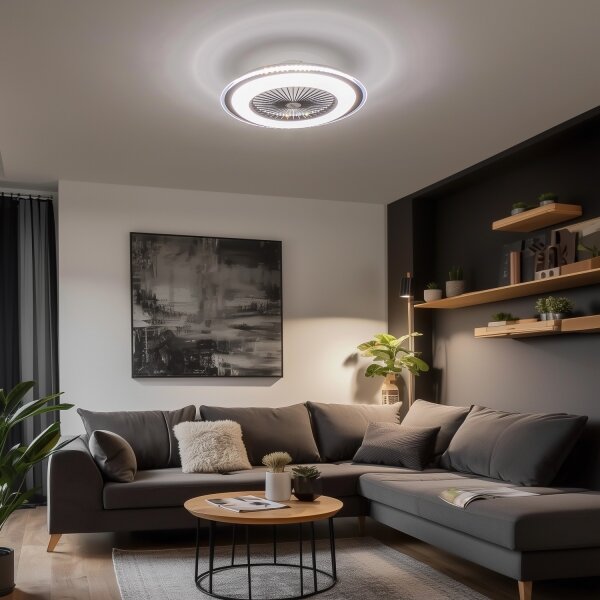 Plafonieră LED dimabilă cu ventilator Brilagi RONDA LED/48W/230V negru + telecomandă