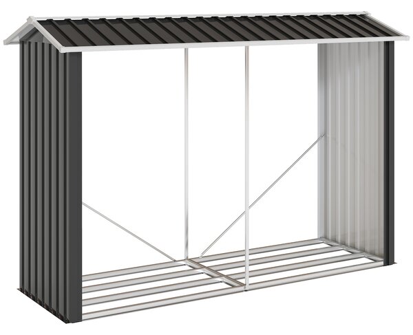 Outsunny Suport de Lemne cu Structură din Oțel Galvanizat 240x86x160cm Negru | Aosom Romania