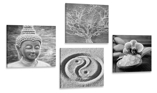 Set tablouri natura moartă Buddha în alb-negru