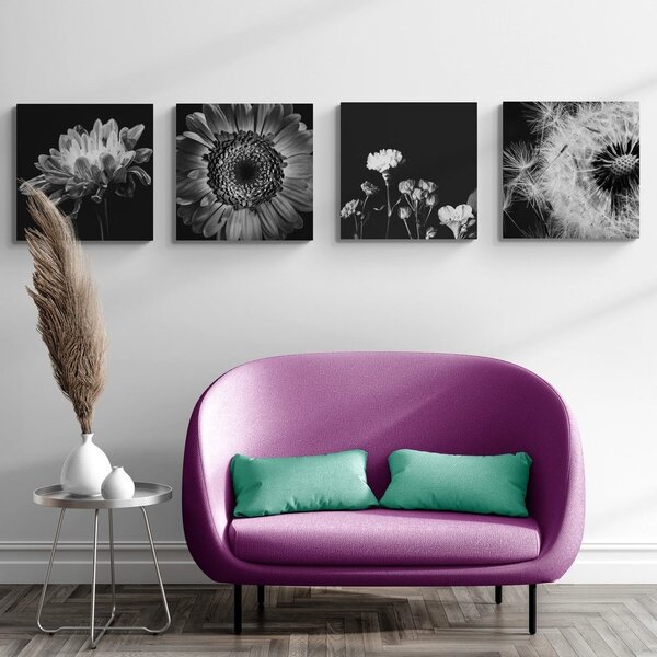 Set tablouri flori delicate în alb-negru