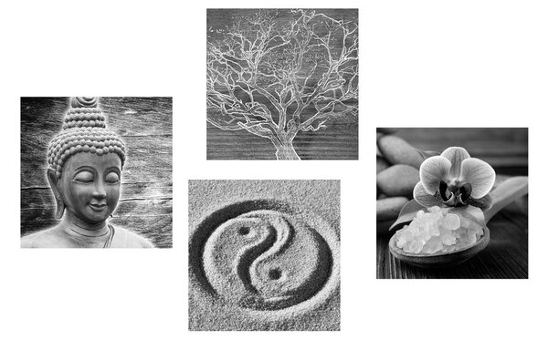 Set tablouri natura moartă Buddha în alb-negru