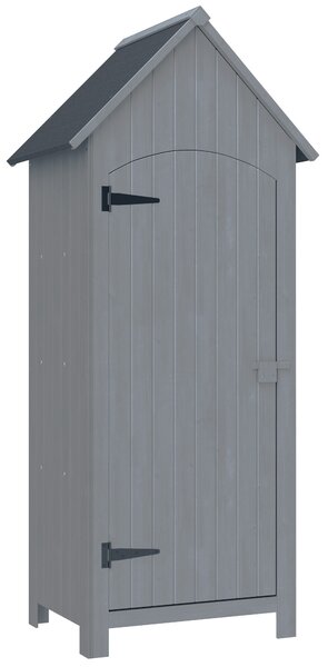 Outsunny Căsuță pentru Unelte din Lemn cu 3 Rafturi cu Acoperiș Impermeabil din Bitum, 77.5x54.2x179.5 cm, Gri | Aosom Romania