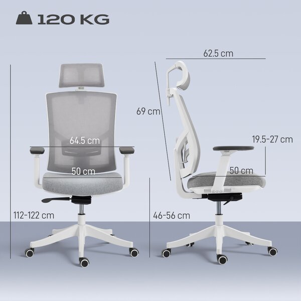 HOMCOM Scaun de Birou Ergonomic și Respirabil cu Suport Lombar Dinamic 4D, 64.5x62.5x112-122 cm, Multicolor | Aosom Romania