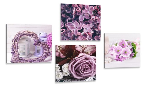 Set tablouri natura moartă de lavandă cu flori