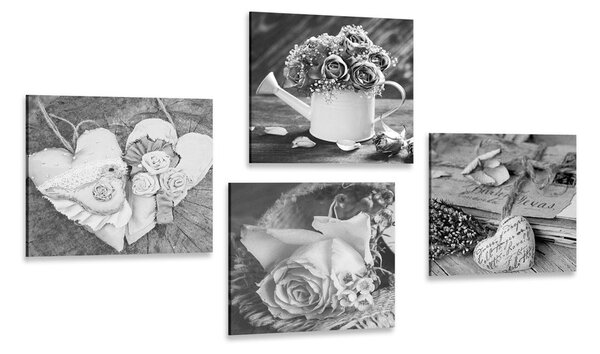 Set tablouri natura moartă vintage în alb-negru