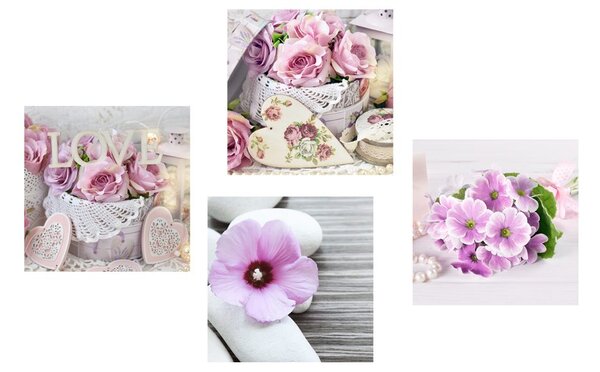 Set tablouri flori romantice cu inscripția Love