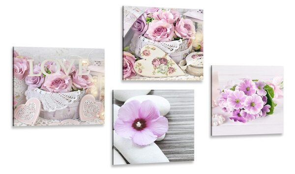 Set tablouri flori romantice cu inscripția Love