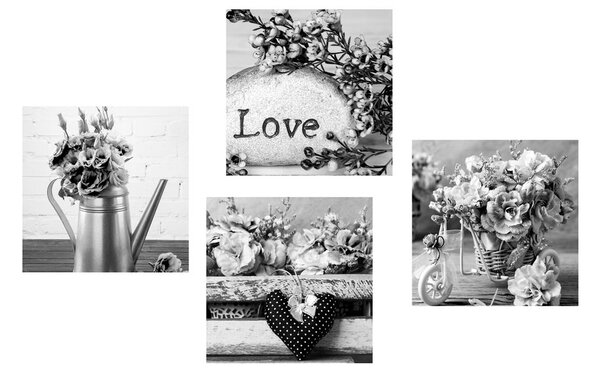 Set tablouri natura moartă romantică vintage în alb-negru