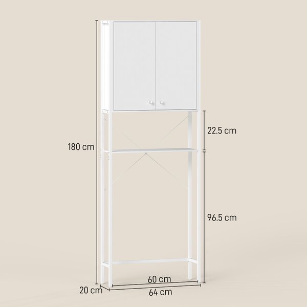 Mobilier HOMCOM pentru Baie Deasupra WC-ului cu Dulap și Raft Deschis, Mobilier Salvaspazio cu Picioare din Metal pentru Baie și Spălătorie, 64x20x180 cm, Alb | Aosom Romania