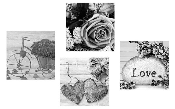 Set tablouri natura moartă în alb-negru cu inscripție Love