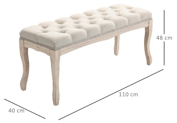 HOMCOM Bancă de Pat Vintage cu Butoni, Bancă Capitonată cu Picioare din Lemn, 110x40x48 cm, Bej | Aosom Romania