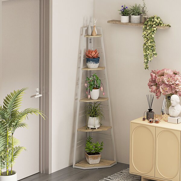 HOMCOM Bibliotecă pentru Colț cu 5 Rafturi Pliabilă cu Piciorușe Regla bile Lemn | Aosom Romania