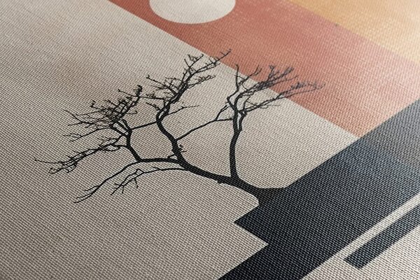 Tablou japandi copac cu elemente abstracte