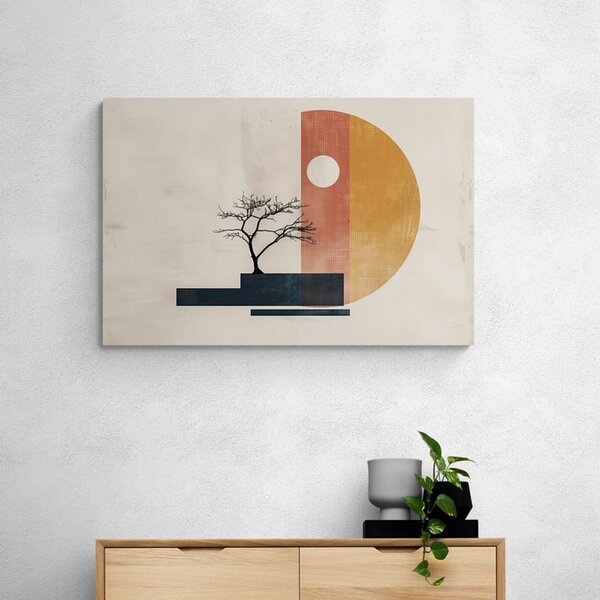 Tablou japandi copac cu elemente abstracte