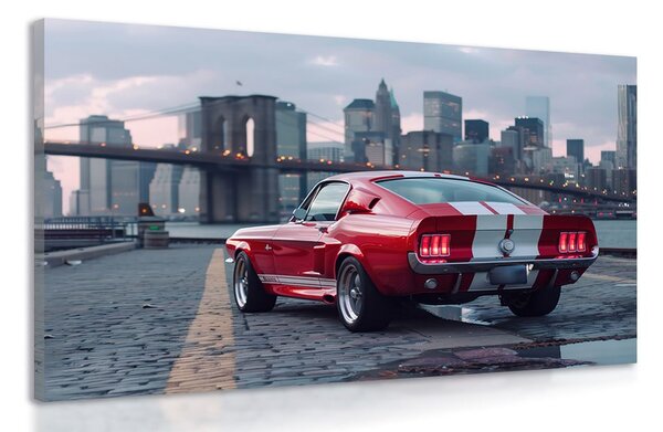 Tablou Mustang cu orizontul New York-ului