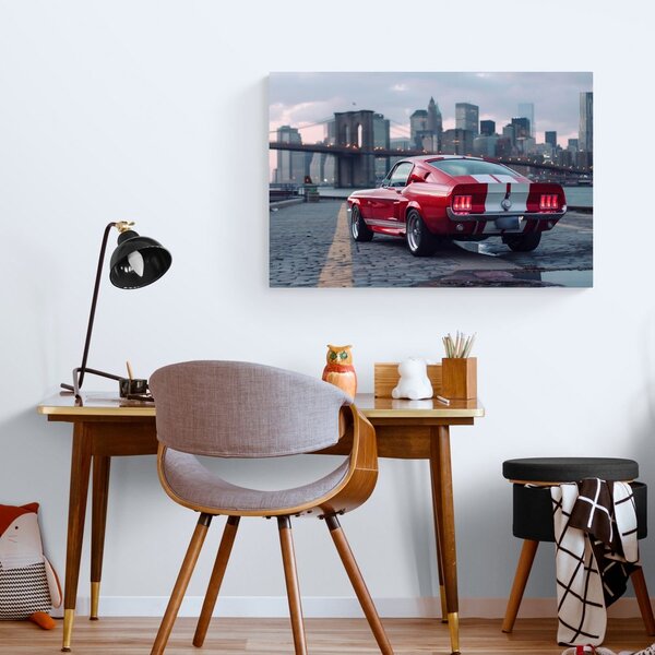 Tablou Mustang cu orizontul New York-ului