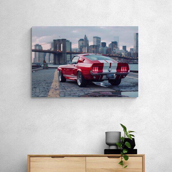 Tablou Mustang cu orizontul New York-ului