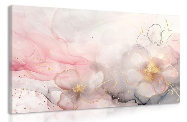 Tablou flori elegante cu atingere de roz-auriu