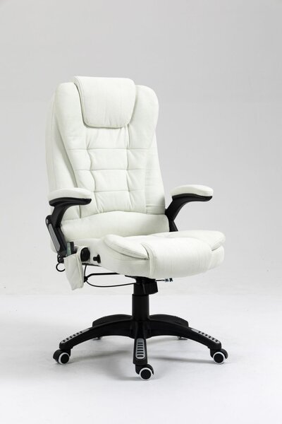 Scaun directorial cu Masaj si Incalzire, 8 puncte de masaj, Material Textil, Alb