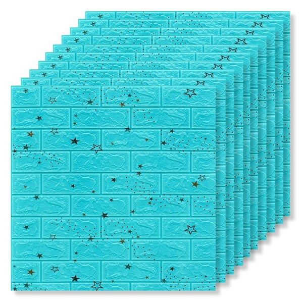 10 x Tapet 3D "Cărămidă" 70 X 77 Cm Albastru Cu Steluțe, 10 Buc (12.90 lei buc)