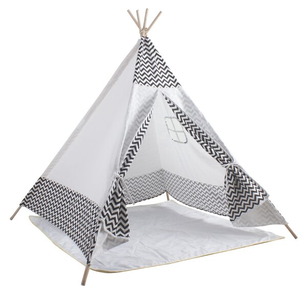 Aga4Kids Cort Teepee pentru Copii ZigZag Alb