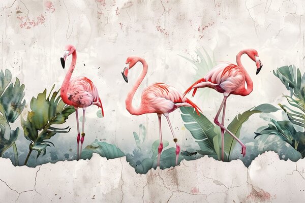 Tapet flamingo cu atingere vintage