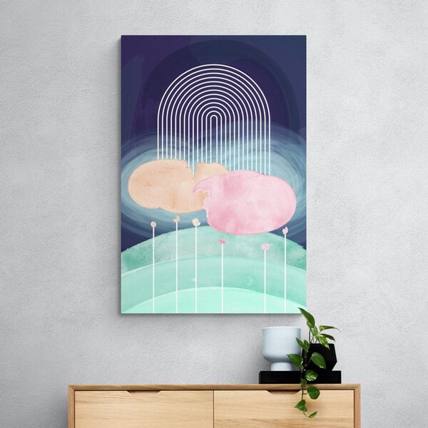 Tablou curcubeu deasupra luncii abstracte Mid-Century
