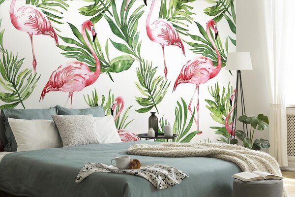 Tapet flamingo la tropice