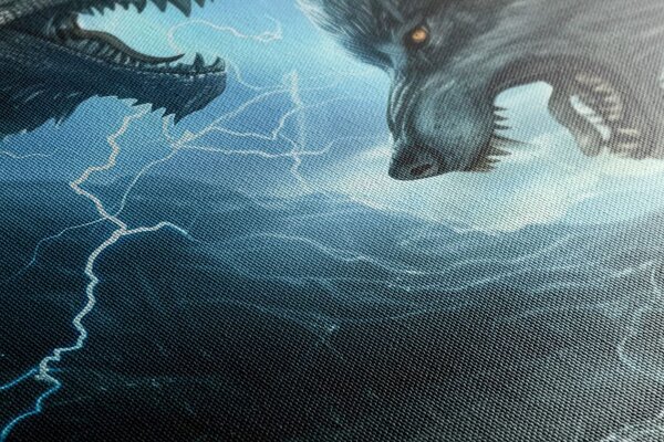 Tablou bătălie dintre dragon și lup