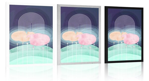 Poster curcubeu deasupra luncii abstracte Mid-Century