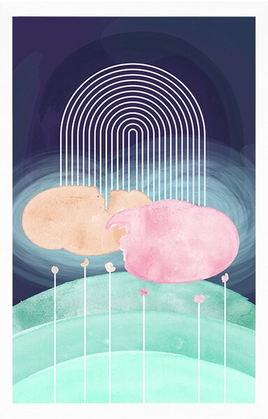 Poster curcubeu deasupra luncii abstracte Mid-Century