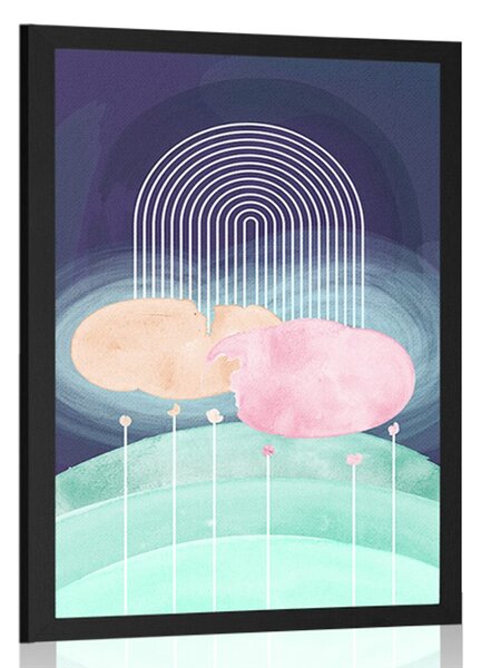 Poster curcubeu deasupra luncii abstracte Mid-Century