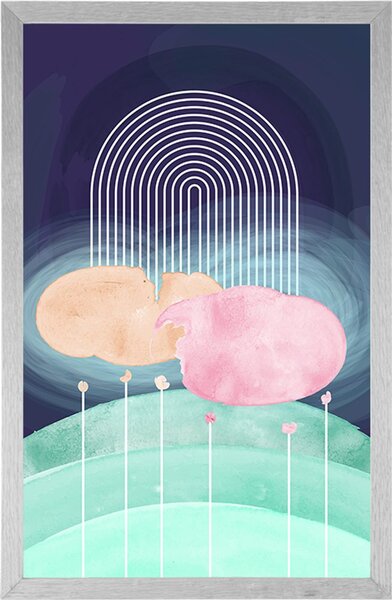 Poster curcubeu deasupra luncii abstracte Mid-Century