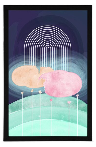 Poster curcubeu deasupra luncii abstracte Mid-Century