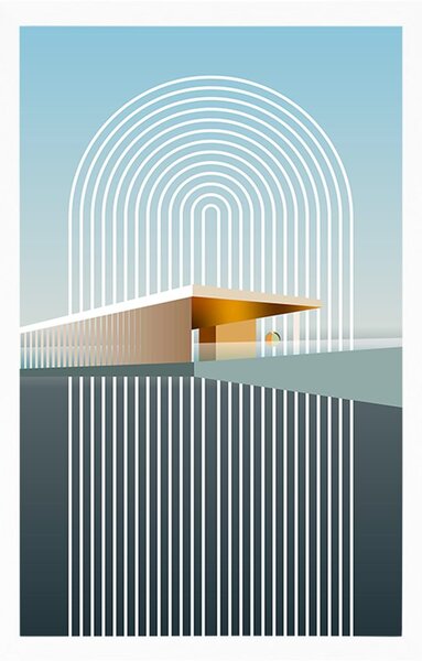 Poster curcubeu cu fundal abstract Mid-Century