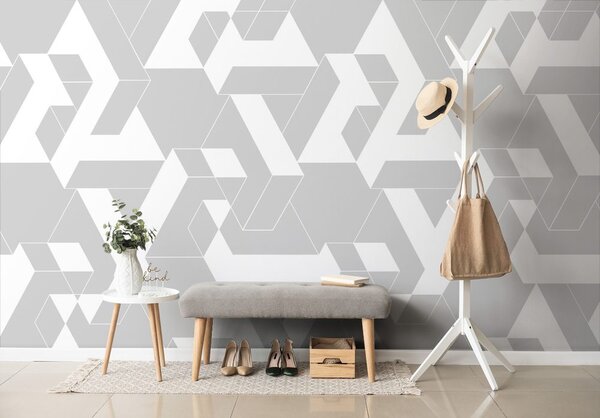 Tapet modele de puzzle în gri-alb