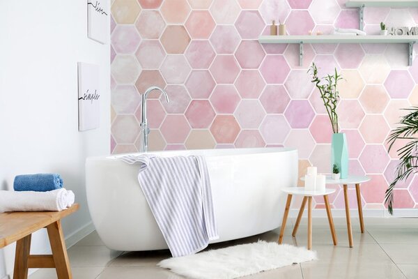 Tapet model hexagonal roz