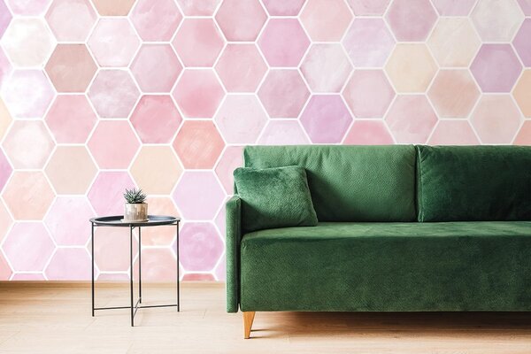 Tapet model hexagonal roz