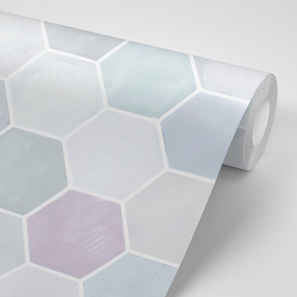 Tapet model hexagonal gri-albastru