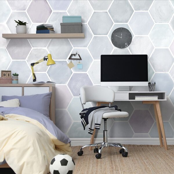 Tapet model hexagonal gri-albastru