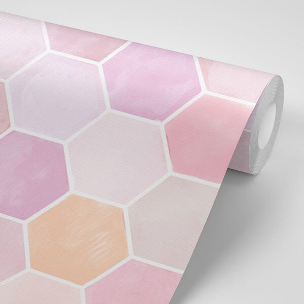 Tapet model hexagonal roz