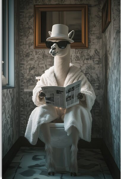 Tablou alpaca cu ziar pe toaletă