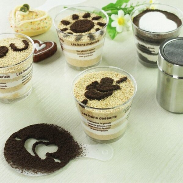 Set pentru decorare cafea sau prajituri, 19 sabloane reutilizabile cu forme diferite