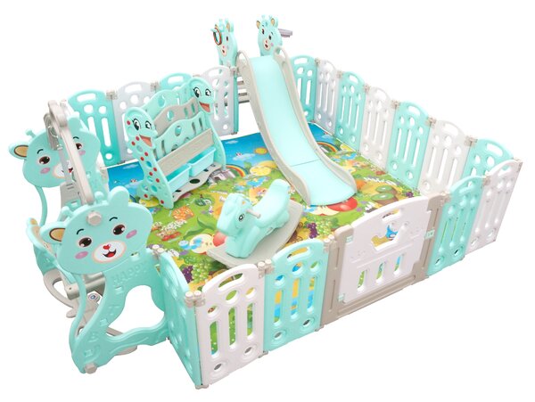 Aga4Kids Țarc de joacă din plastic pentru copii cu accesorii 206x177x64 cm Verde