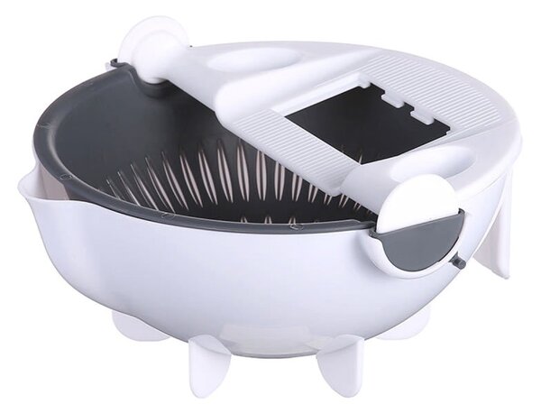 Feliator legume rotativ multifunctional, 5 lame incluse, plastic, 21 x 10,5cm, alb/gri