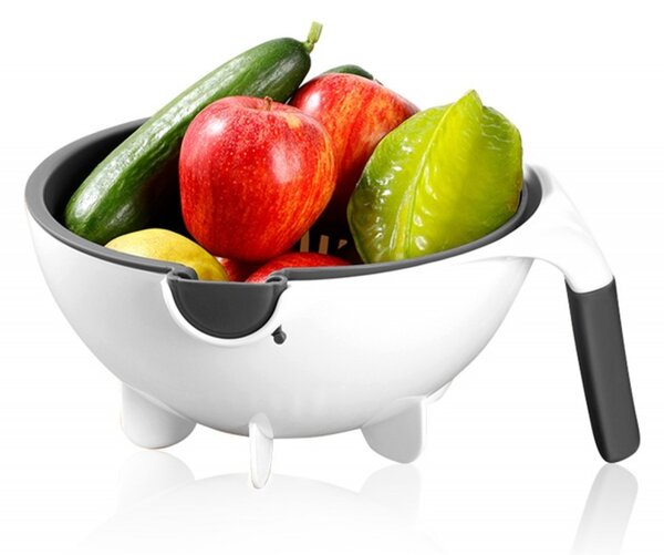 Feliator legume rotativ multifunctional, 5 lame incluse, plastic, 21 x 10,5cm, alb/gri