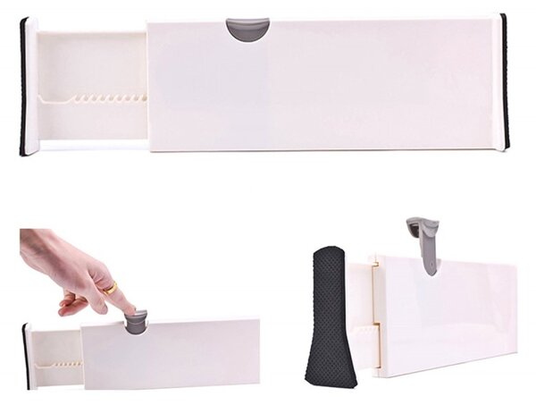 Organizator sertar pliabil, plastic, 10,5 x 4cm, alb
