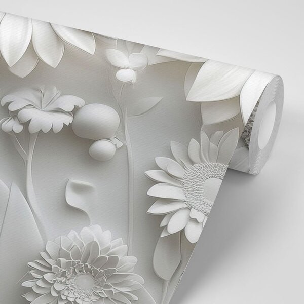 Tapet 3D flori albe